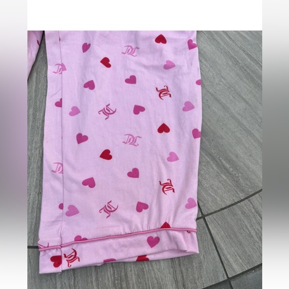 Juicy Couture Heart Logo Pajama Set Sleepwear Shirt/Pants JC Toss Pink  New - Picture 5 of 9